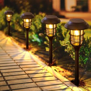 LETMY Solar Pathway Lights Outdoor, 8 Pack Bright Solar Lights Outdoor, IP66 Waterproof Auto On/Off Solar Garden Lights Solar Powered Landscape Lighting for Yard Patio Walkway Driveway Pathway - Black