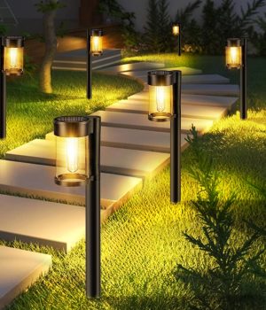 Mancra Solar Pathway Lights Outdoor, 10 Pack Metal & Glass Solar Lights Outdoor Waterproof Landscape Path Lights for Yard Walkway Garden Decor, Warm White