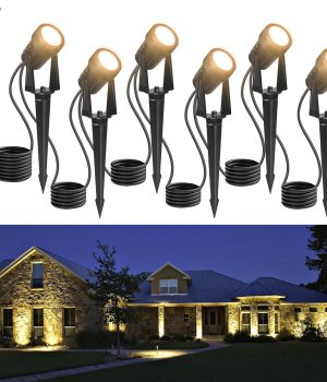 Outdoor Landscape lighting Low Voltage, 65.6FT Wired LED Spot light with Plug-in Transformer, IP65 Waterproof Outside Uplight 18W 1800LM for Yard Garden Tree Pathway House, Warm White 3000K, Pack of 6